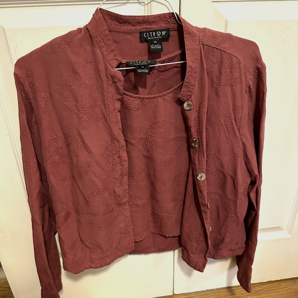 Vintage 90s 100% Silk Citron Two-Piece Set